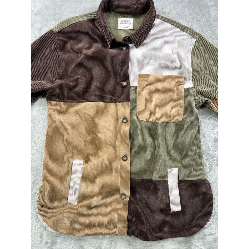 Patchwork Corduroy Shacket Shirt Large Granola Girl Bohemian Cottage Outdoorsy - Picture 5 of 8